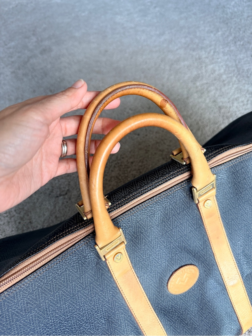 Brown & Tan Leather-Trim Weekender Bag - Mario Valentino - Picture 2 of 11